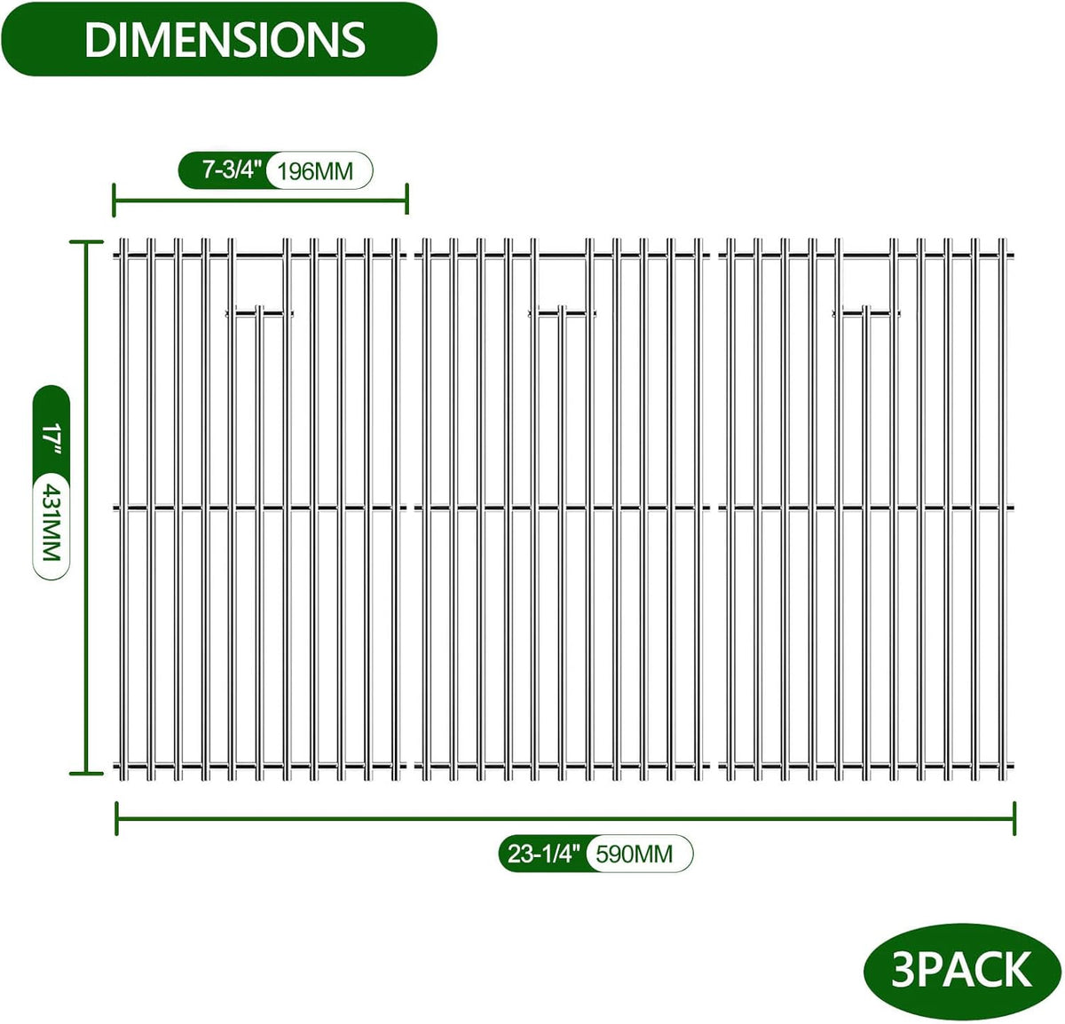17" Stainless Steel Cooking Grates for Charbroil Commercial Infrared 3 Burner 463355220 463242516 463242515 466242615 463243016, Grill Grates for 463346017 466242616 463367016 463246018, G466-0025-W1A