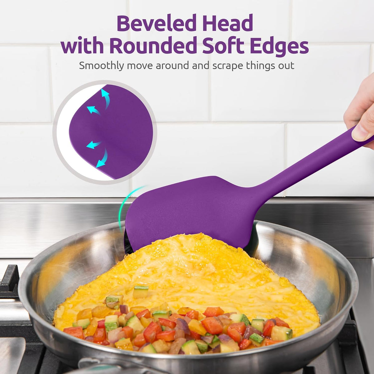 Silicone Kitchen Cooking Utensil Set: U-Taste 600ºF Heat Resistant 13.6in Extra Long Kitchen Tools, Food-Grade Non-Stick Spatula Turner Spoon Ladle for Stir Frying, Serving, Mixing (5 Pieces, Purple)