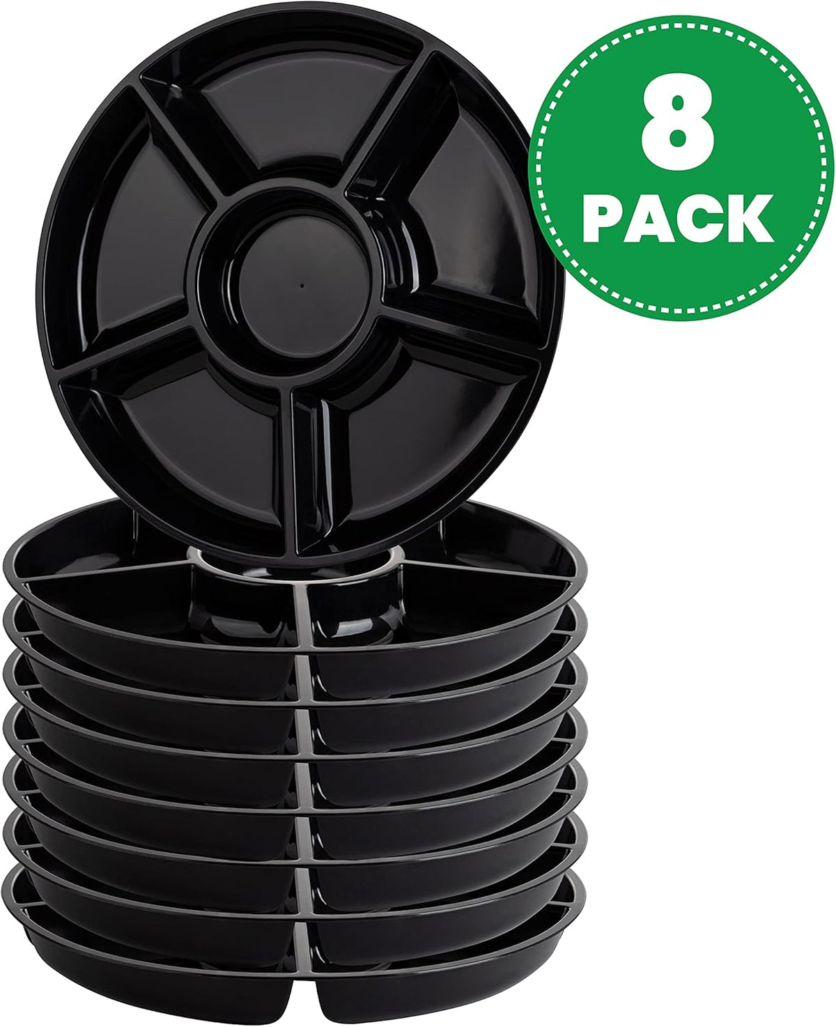 Plasticpro 6 Sectional Round Plastic Serving Tray/Platter (8, Black)