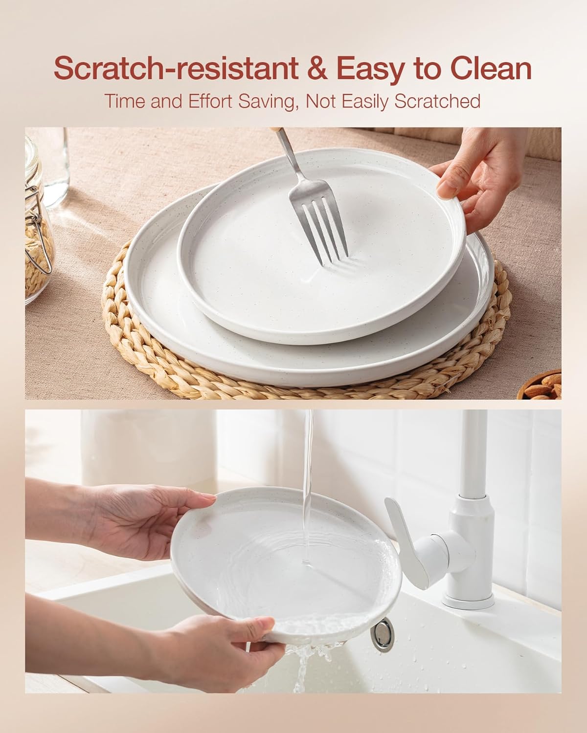 Famiware Milkyway Plates and Bowls Sets, 12 Pieces Stoneware Dinnerware Sets, Dishes Set for 4, White & Dark Gray