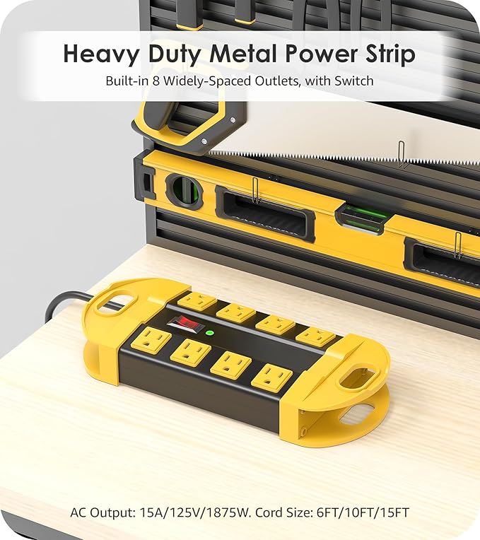 CCCEI Heavy Duty Power Strip Surge Protector, Metal 8 Outlets Power Strip for Appliance. Garage Shop Industrial Workbench 15 AMP Outlets Strip. 6FT Extension Cord. Set