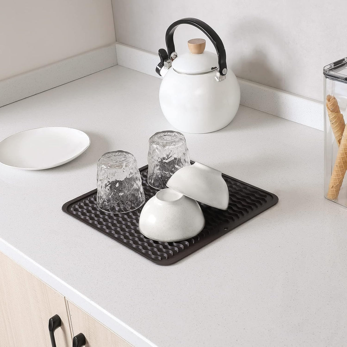 Silicone Dish Drying Mat for Multiple Usage,Easy clean,Eco-friendly,Heat-resistant Silicone Mat for Kitchen Counter or Sink,Refrigerator or Drawer liner Coffee M 12 inches x 12 inches