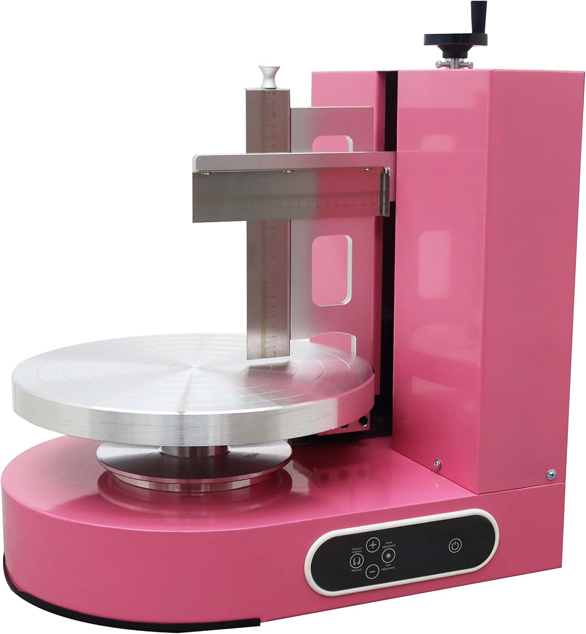 TECHTONGDA Cake Decorating Coating Machine Cream Spreading Automatic Frosting Turntable with Graduated Scraper 60-320RPM Rotating Speed for 4-12inch Cakes Pink