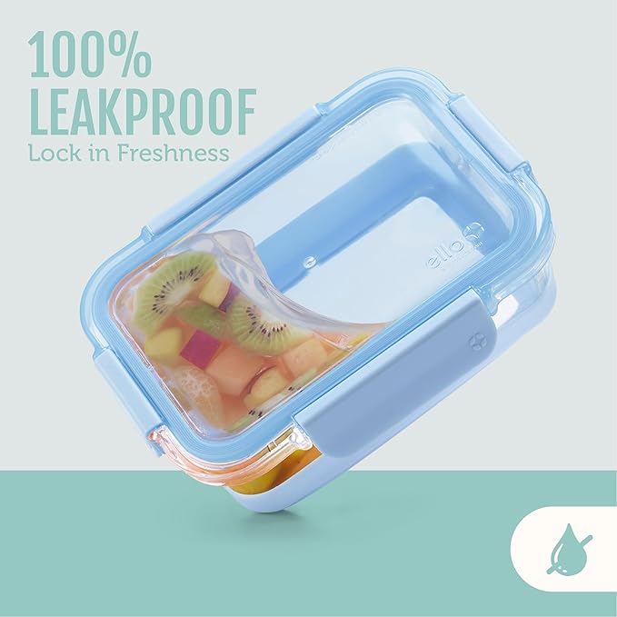 Ello Duraglass 3.4 Cup Meal Prep Sets 10Pc, 5 Pack Set- Glass Food Storage Container with Silicone Boot and Airtight BPA-Free Plastic Lids, Dishwasher, Microwave, and Freezer Safe, Garden Goals