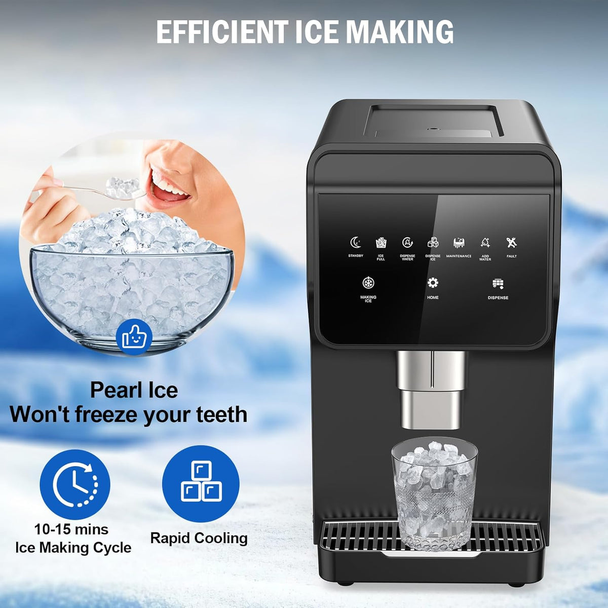 Nugget Ice Maker Countertop, 50LBS/Day with 5LBS Storage Bin, Water Dispenser Countertop Ice Maker Machine Stainless Steel, Soft Chewable Pellet Ice Machine for Home Bar Kitchen Office, Self-Cleaning