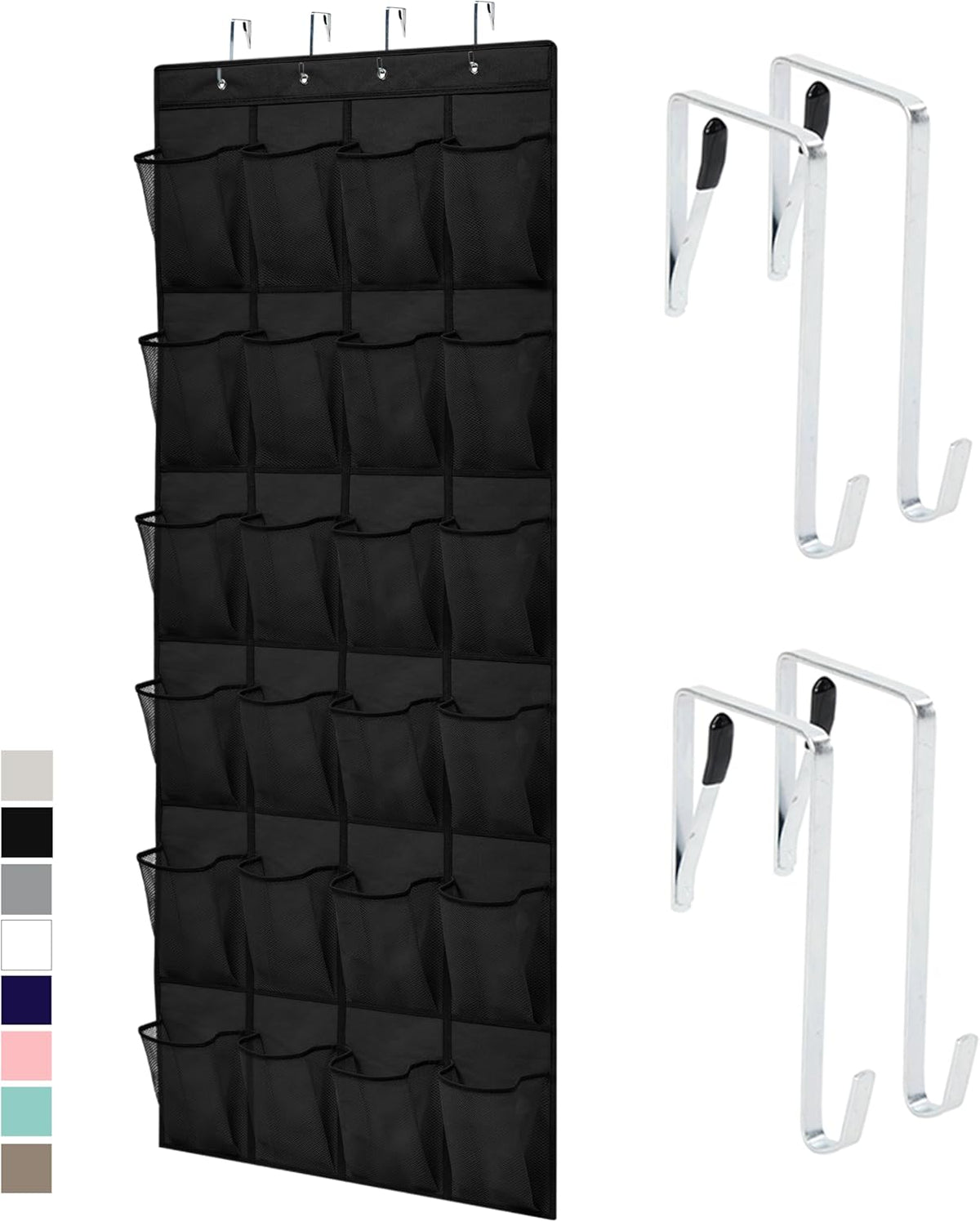 GORILLA GRIP Over the Door Shoe Organizer, 24 Large Breathable Mesh Pockets, Space Saving Hanging Storage Holder, Closet Rack Hanger Holds Up to 40 lbs, Hangs on Closets for Shoes, Accessories, Black