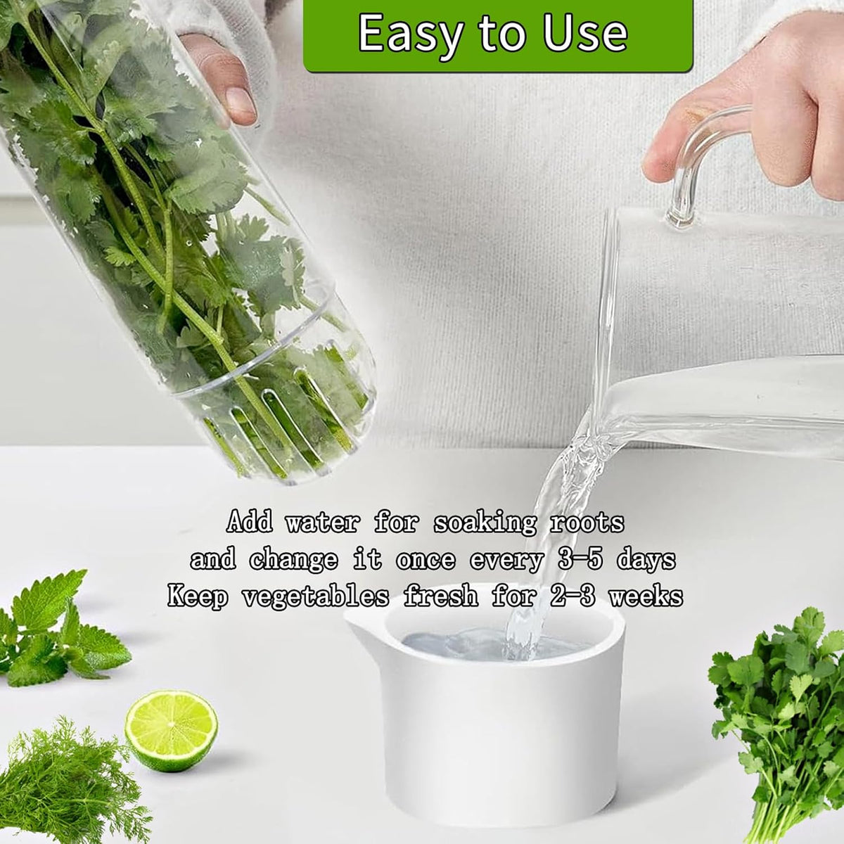 Herb Saver for Refrigerator, Herb Saver Pod Cilantro Containers for Refrigerator, Fresh Herb Keeper for Cilantro, Parsley, Asparagus, Mint, Keeps Greens Vegetables for 2-3 Weeks (Herb Keeper 3Pack)