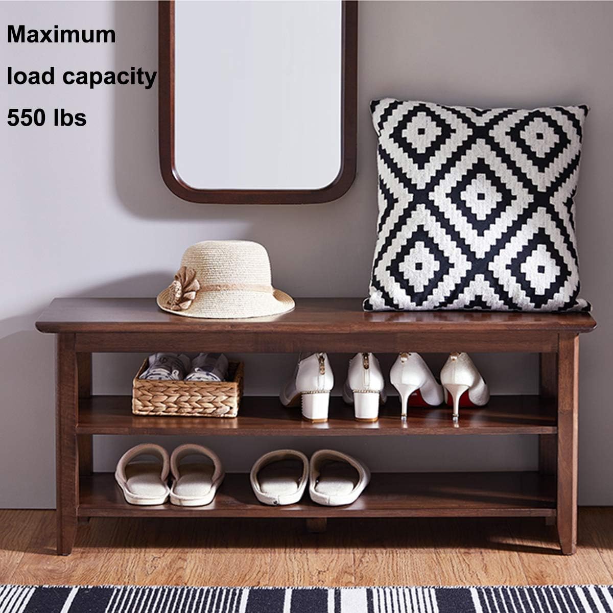 XKZG Storage Bench Wooden Shoe Rack Bench Rustic Solid Wood Entryway Bench (Brown,39.4")