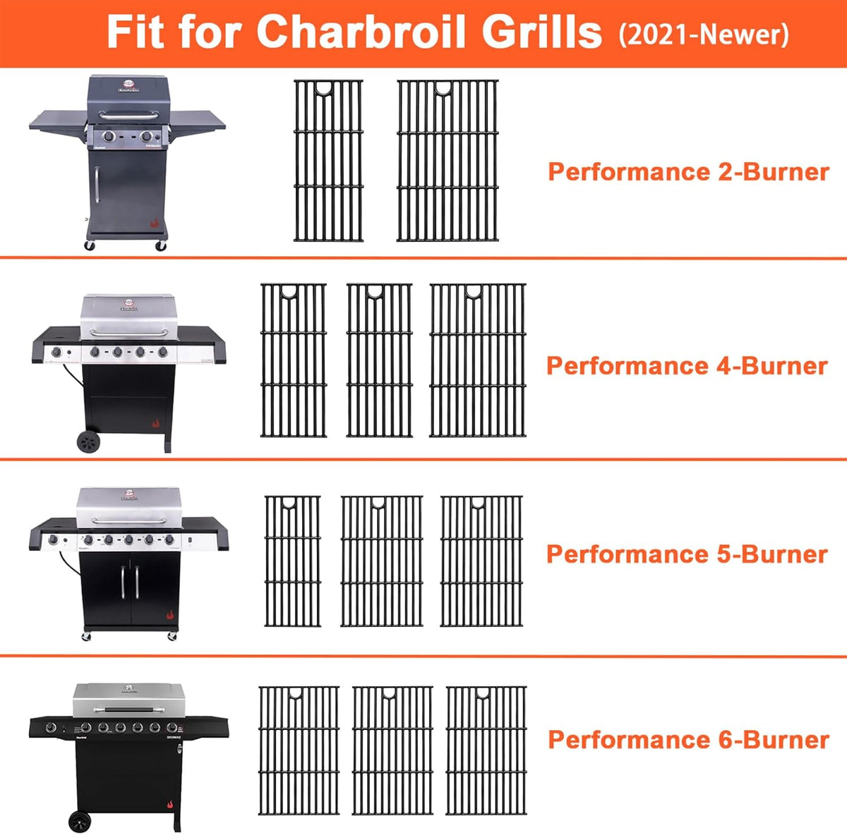 DELSbbq 17" Grill Grates for Charbroil Performance 6 Burner 463228622 463229021 463229521 463229521B 463284422, Cooking Grids for Charbroil Grills, Replacement Parts for G426-0005-W1, Cast Iron