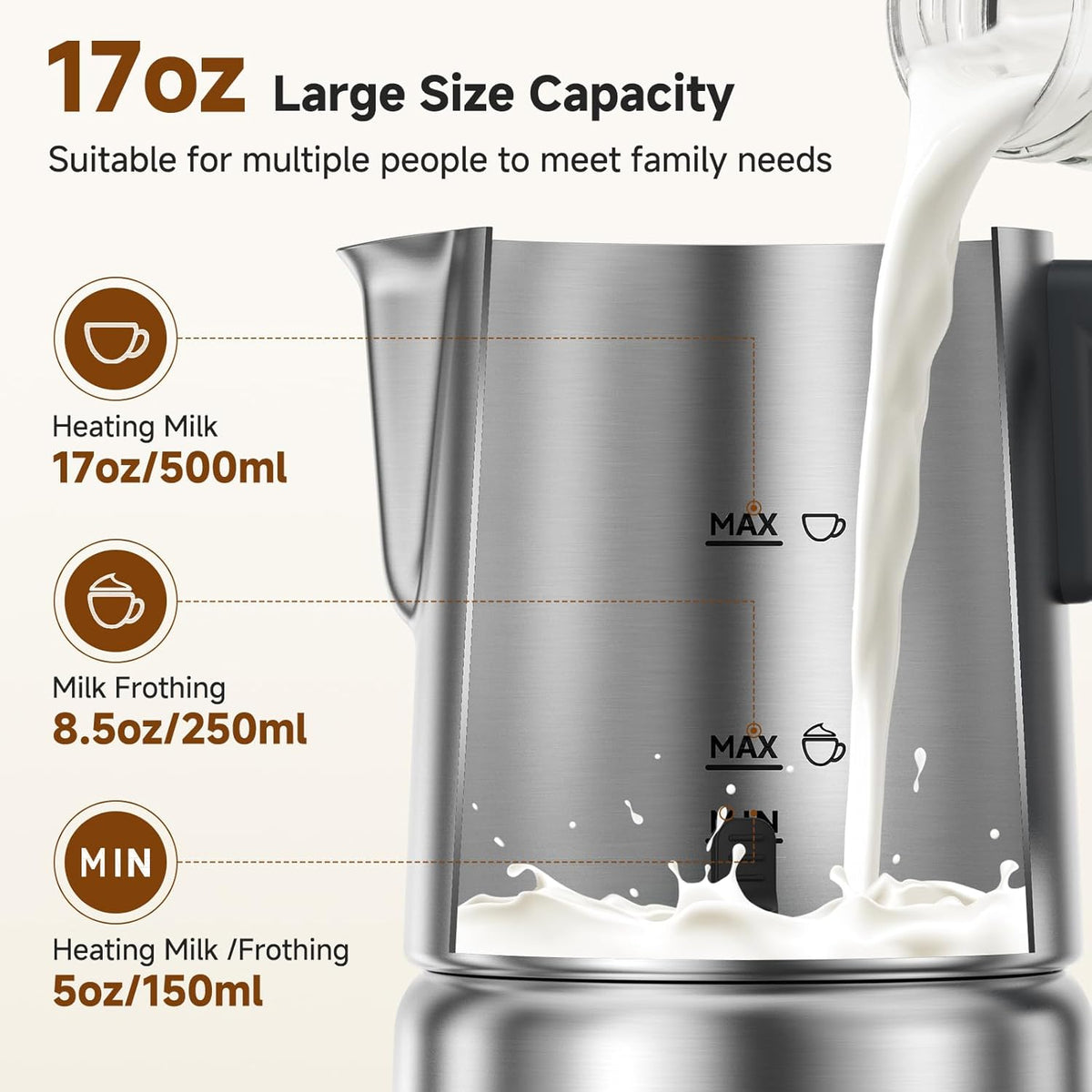 8-IN-1 Milk Frother and Steamer 600W w/Smart Touch Control, AMZCHEF 17oz/500ml Detachable Frother for Coffee, Automatic Warm and Cold Foam Maker, Hot Chocolate Maker, Dishwasher Safe