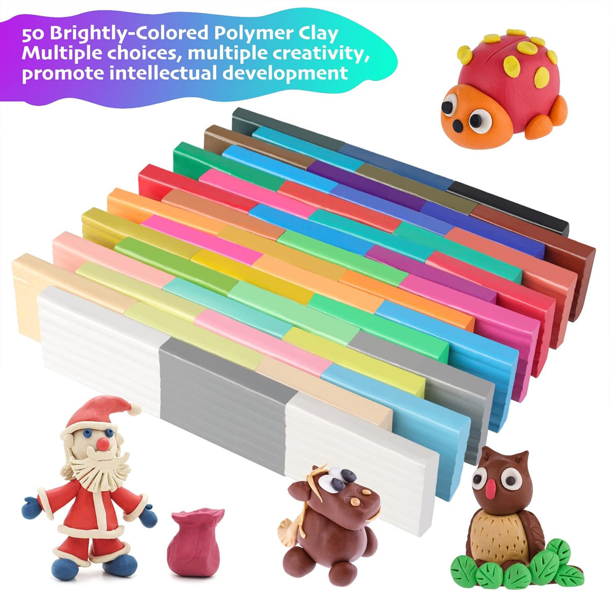 Polymer Clay Sets, 50 Colors Oven Bake Modeling Clay for Kids, Sculpting Tools and Accessories, DIY Model Clay, Ideal Clay for Kids Beginners and Artists