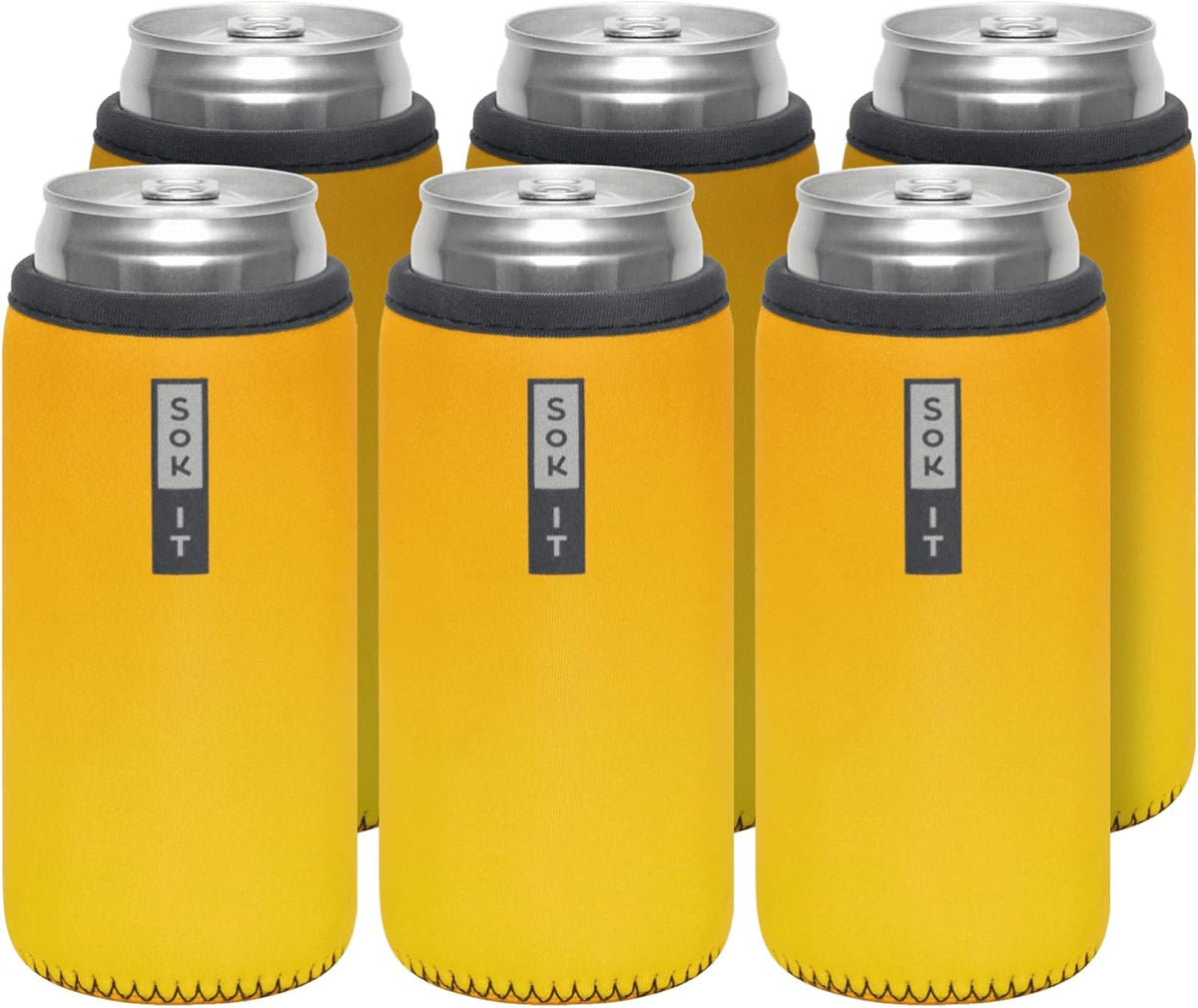 Sok It CanSok 6 Pack Sleeve for Beer & Soda Insulated Neoprene Cover (Mango Ombre, 12oz Slim Can Sleeve - 6 Pack)