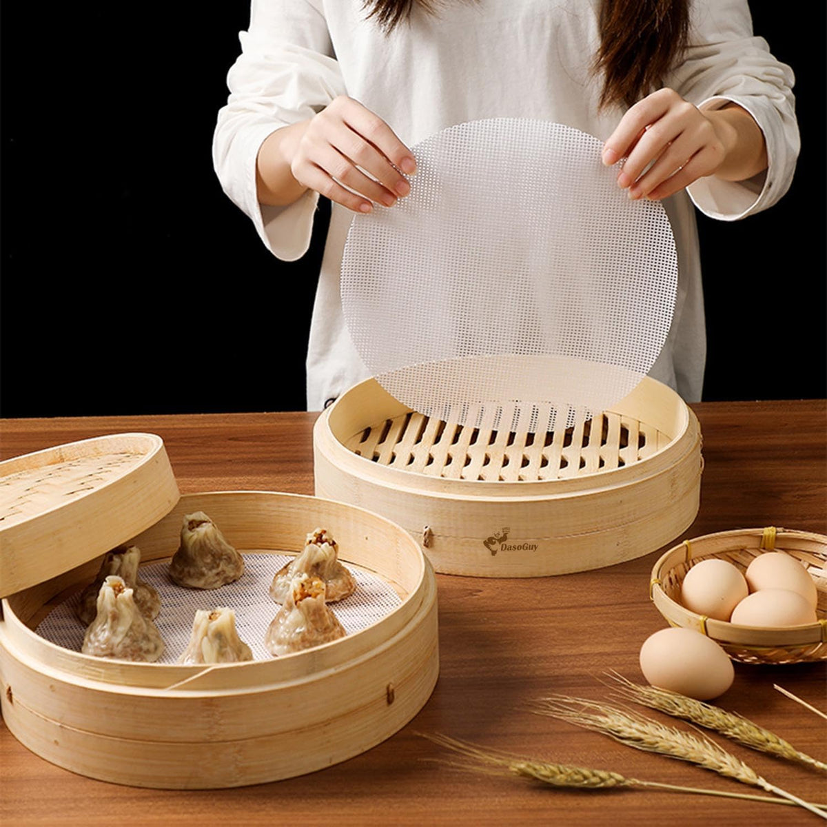 Bamboo Steamer Silicone Liners 10-Inch 6Pcs, BPA Free, Reusable & Non Stick for Food Steamer, Air Fryer, Steaming Dumpling Dim Sum Vegetable, Round Mesh Parchment Baking Sheet Paper