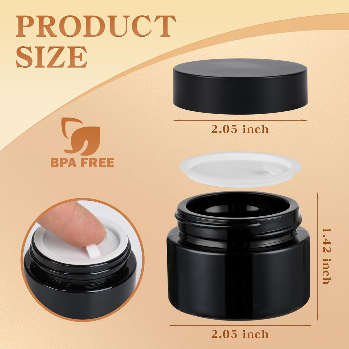 Glass Jars with Lids,Eco-Friendly Cosmetic Containers with Airtight Black Lids & Liners, Multi-Color Options for Cream, Lotion, Body Butter, DIY Skincare Travel Jars (Black, 1oz)