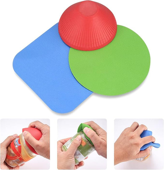 3 Pcs Rubber Jar Opener Gripper Pads, Multi Purpose Jar Bottle Can Lids Gripper Openers Reusable, for Seniors Weak Hands, Most Bottles, Used as Kitchen Coasters