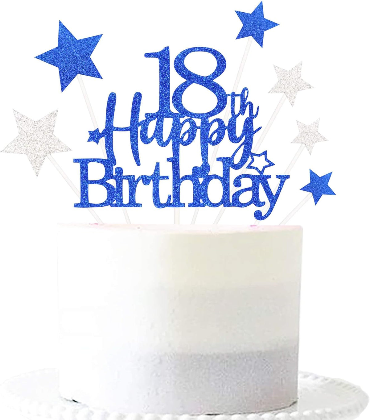 Glittery 18th Happy Birthday Cake Topper with Star,Personalised 18 Birthday Cake Toppers Party Decorations Party Supplies for Boys Girls Blue