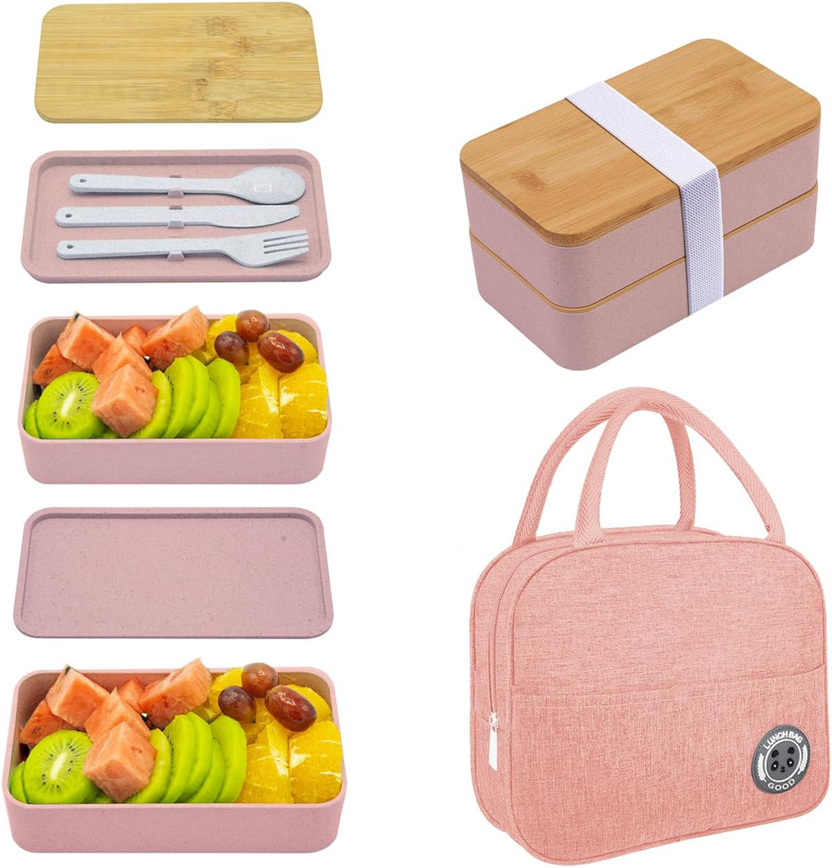 Bento Box Adult Lunch Box with Dividers, Pink, Plastic
