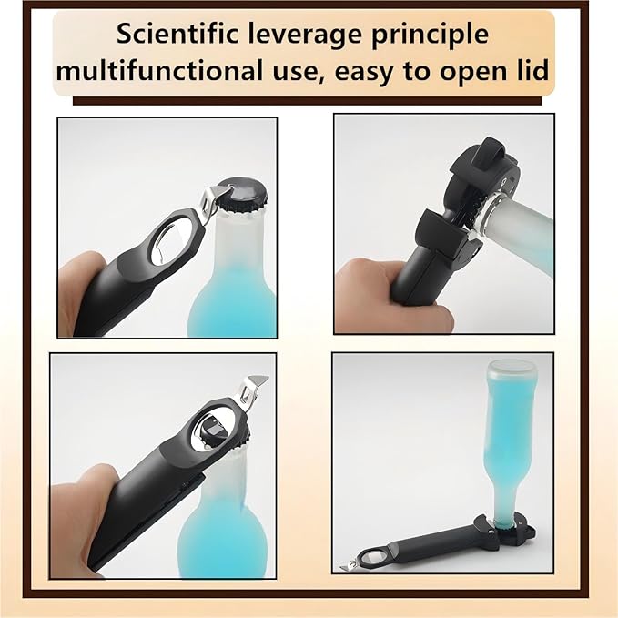 Jar Opener Bottle Opener and bottle cap opener,Multi function Retractable Magnetic Can Opener Fits Weak Hands, Arthritic Hands, Seniors,Low Strength and Children with Kitchen Gadgets（Black)