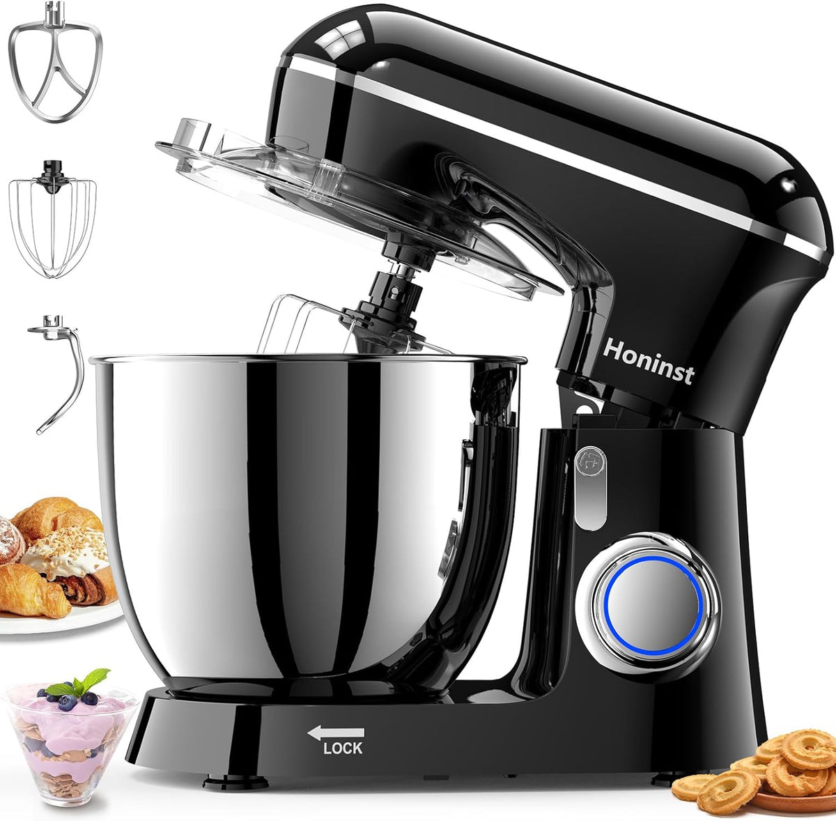 Stand Mixer, 6.5QT 10-Speed Tilt-Head Electric Stand Mixer, 3-In-1 Kitchen Mixer with Bowl, Dough Hook, Whisk and Beater, Food Mixer for Baking, Cake and Most Home Cooks, Black