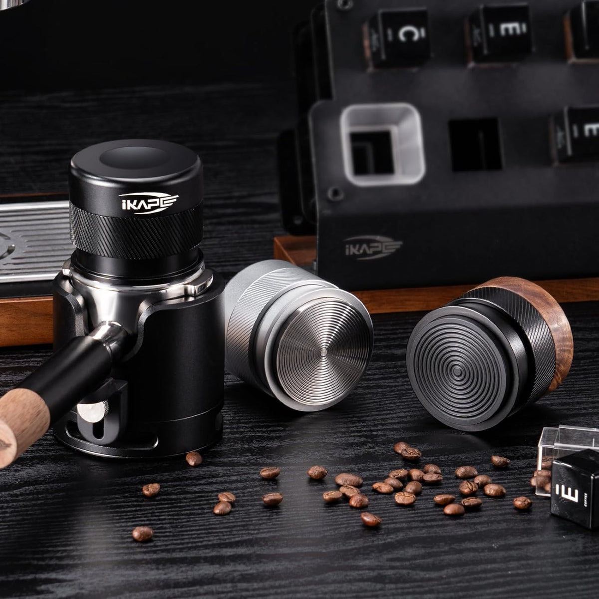 IKAPE Coffee Products, 58MM Espresso Tamper, Premium Barista Coffee Calibrated Tamper with Spring Loaded, 100% Stainless Steel Tamper Compatible with All 58MM Bottomless Portafilter (Black)
