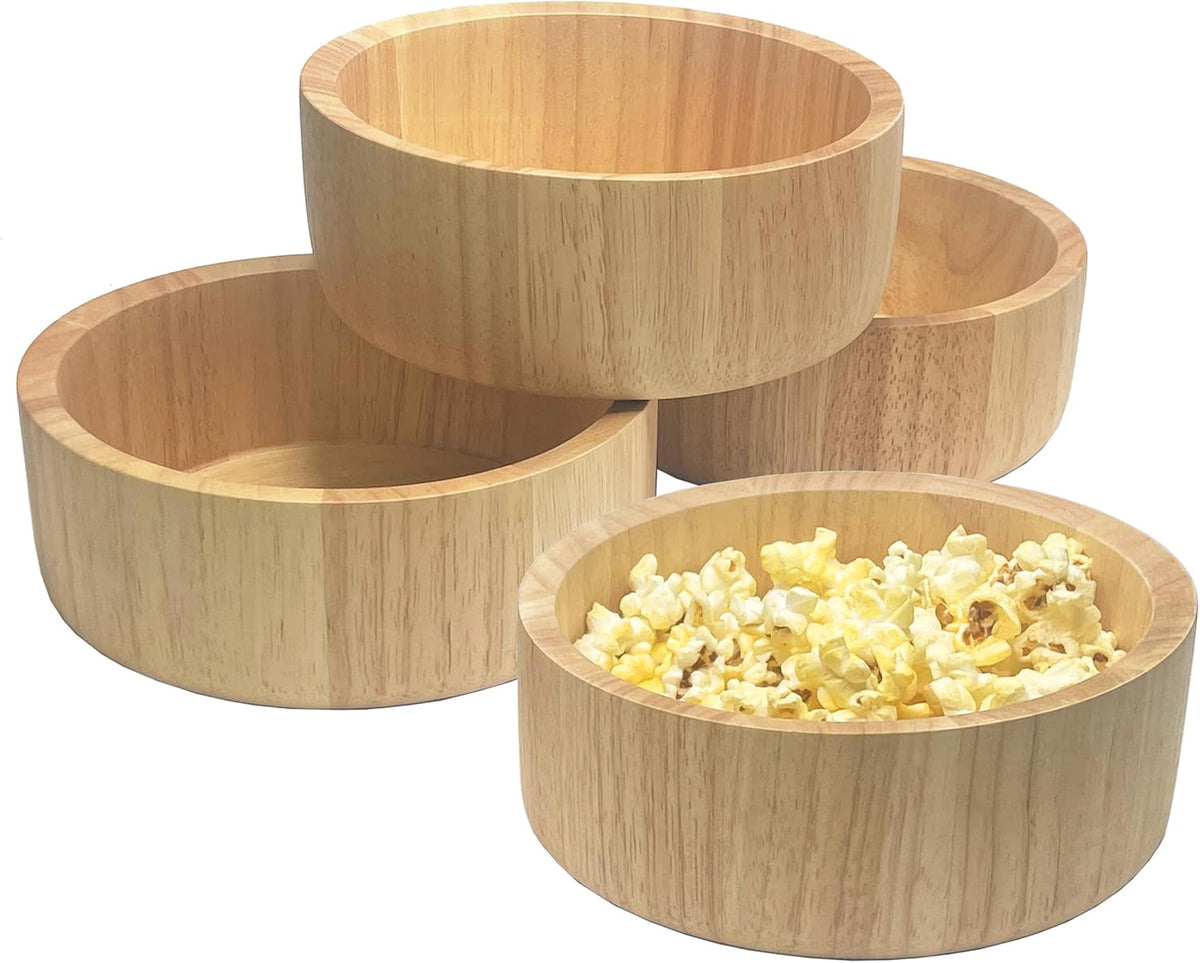 Woodard & Charles Set of 4 Wood Individual Salad Bowls, Snack Serving Bowls, 6 1/2" x 2 1/2"