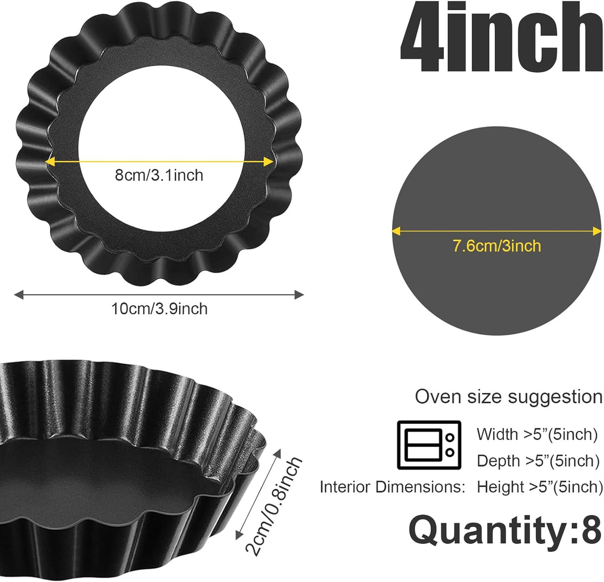 8 Pack Mini Tart Pan 4 Inch with Removable Bottom Fluted Sides Fruit Pans with Nonstick Coating For Pizza Cake Quiche