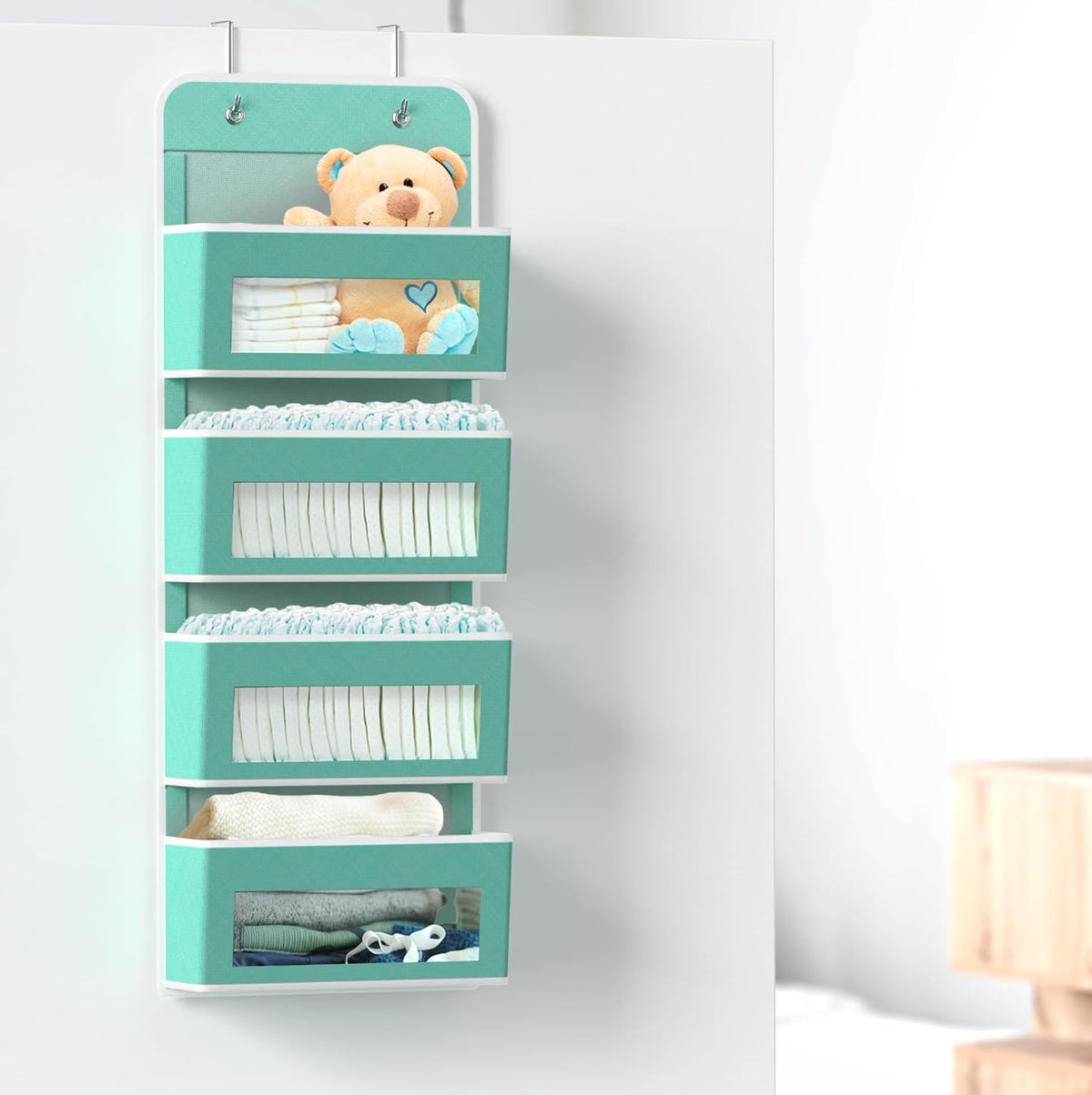 Simple Houseware 4 Clear Window Pocket Over Closet Door Storage Hanging Organizer for Bedroom, Bathroom, Pantry, Turquoise