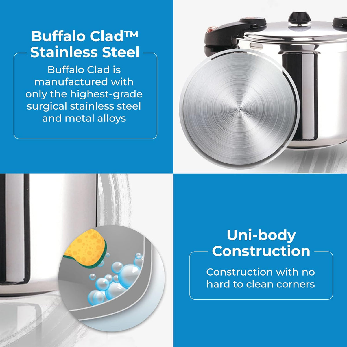 Buffalo Pressure Cooker 8 Qt Stainless Steel - Small Canning Pot with Lid for Home, Commercial Use - Easy to Clean Stove Top Pressure Canner, Can Cooker - SG Certificate QCP408