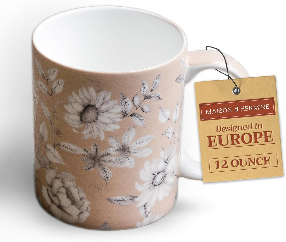 Maison d' Hermine Coffee Mug with Handles Fine Bone China Mugs Pack of One Tea Cups for Hot Beverages Cappuccino Latte Home Restaurant Office Perfect for Gift (Pretty Autumn - Mono Autumn, 12 Ounce)