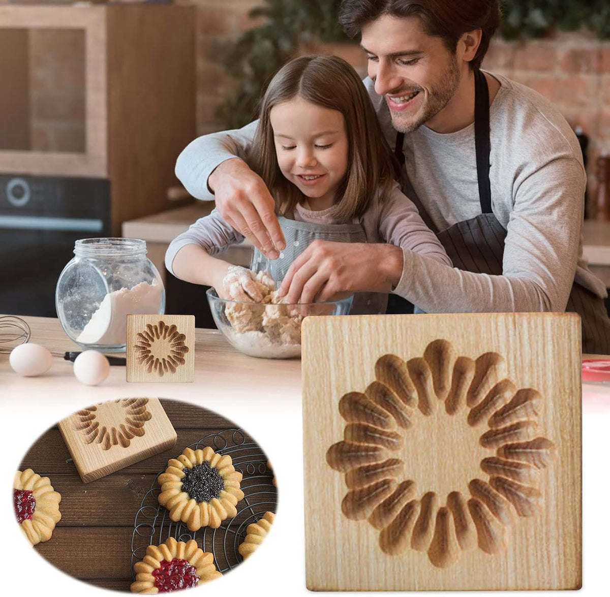 Wooden Cookie Biscuit Mold, 3D Baking Mold, Embossing Craft Decorating Baking Tool, Suitable for Halloween Thanksgiving Christmas Kitchen DIY (Cookies-C-3PCS)
