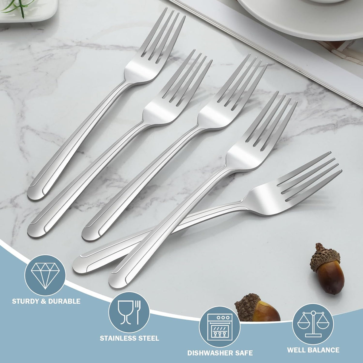 BEWOS 24-Piece Salad Forks, 7.1-Inch Forks Silverware Set, Stainless Steel Small Forks, Dessert Forks Bulk, Metal Forks, Salad Fork Set, Appetizer Forks, Silver Fork, Dishwasher Safe, Mirror Polished