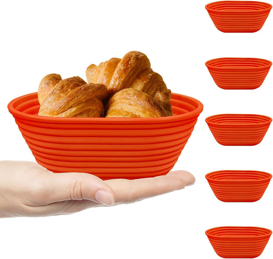 Silicone Banneton, Sourdough Bread Baskets (Set of 5, 6.5 Inch), Mini Oval Proofing Bowls, Bread Making Baking Supplies, Banneton proofing basket for Sourdough Baking