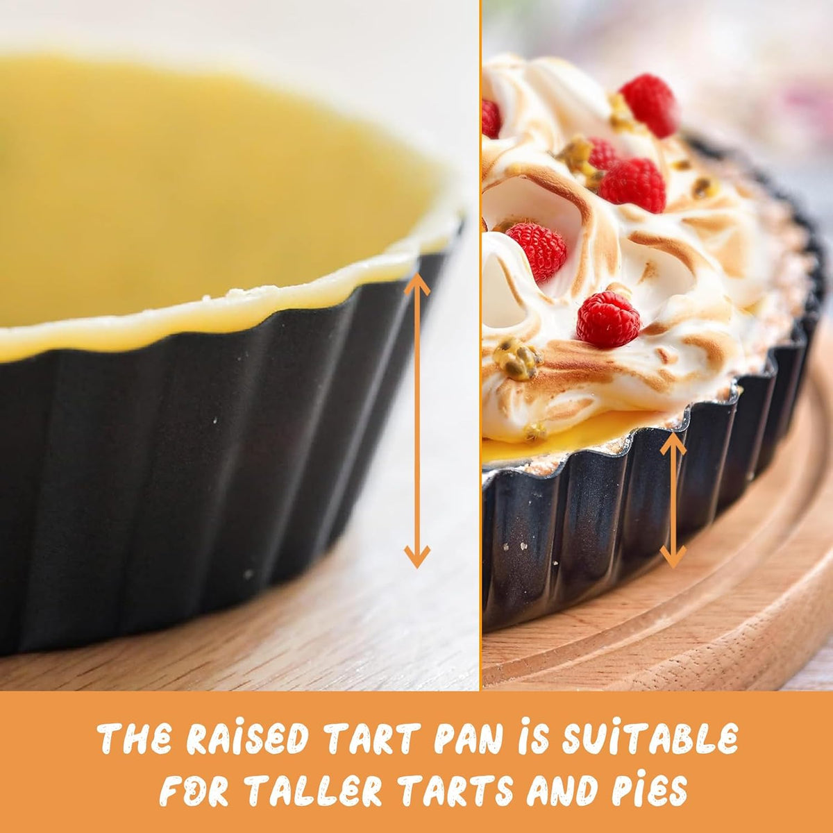 Deep Tart Pan, 9.5 x 2.2 Inches Non-Stick Tall Tart Pan Bottom Can Be Removed. Suitable for Making Various Pies, Tarts and Quiche. Easy to Clean is the Choice for Home Baking