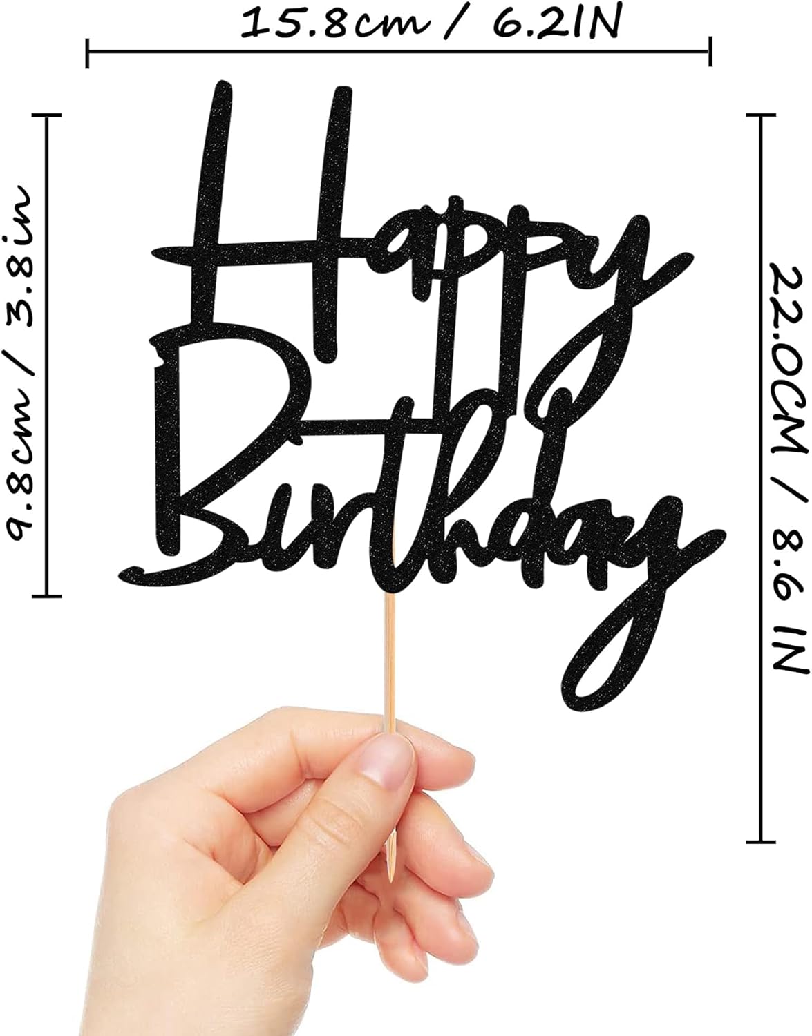 Happy Birthday Cake Topper - Glitter Black Birthday Cake Top Decorations (Black)