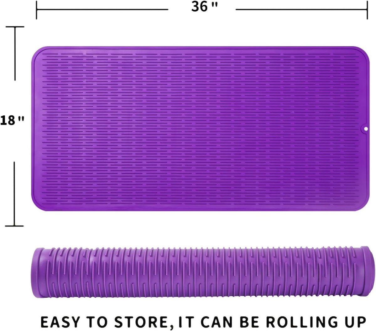 Silicone Dish Drying Mat for Multiple Usage,Easy clean,Eco-friendly,Heat-resistant Silicone Mat for Kitchen Counter or Sink,Refrigerator or Drawer Liner Purple 5XL 36inches x 18inches