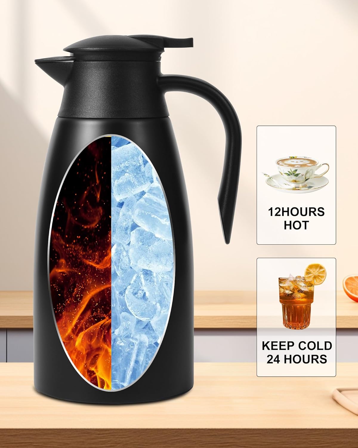 70 Oz Thermal Coffee Carafe for keeping hot, 2 PCS Airpot dispenser, Insulated Stainless Steel Vacuum Thermal Pot for Coffee, Hot Water,Keep Hot 12 Hours (black+red)