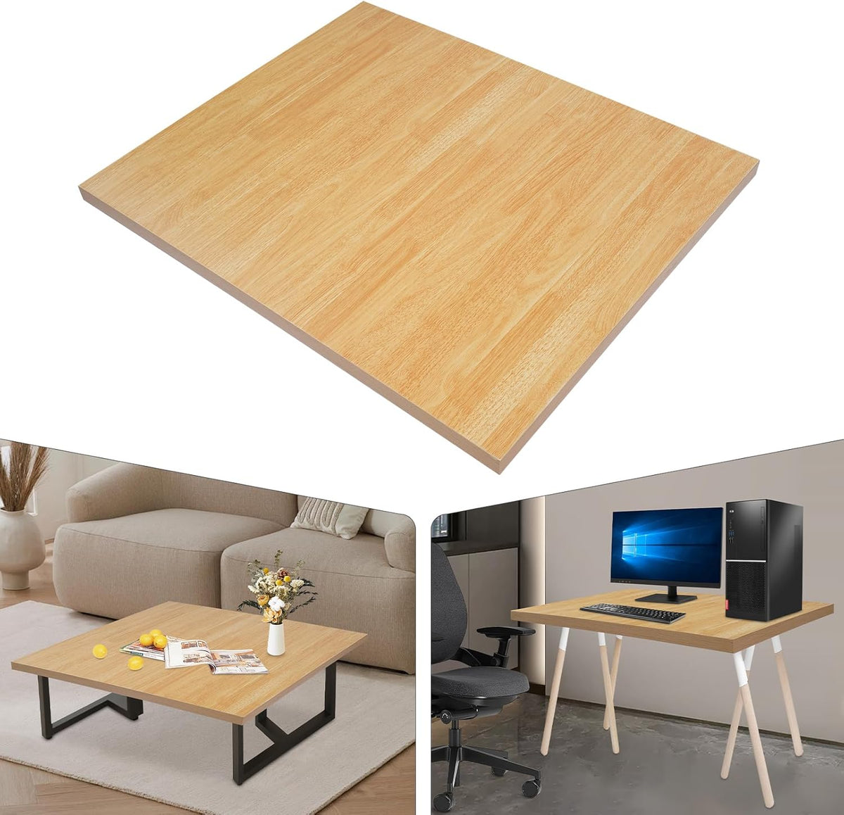 Butcher Block Countertop | 36x24in Wood Board Countertop | DIY Washer Dryer/Island/Kitchen Counter-top | countertop Cutting Board | 1102lbs Load Capacity | Wood Color | NO Base Legs, 1.38in Thick