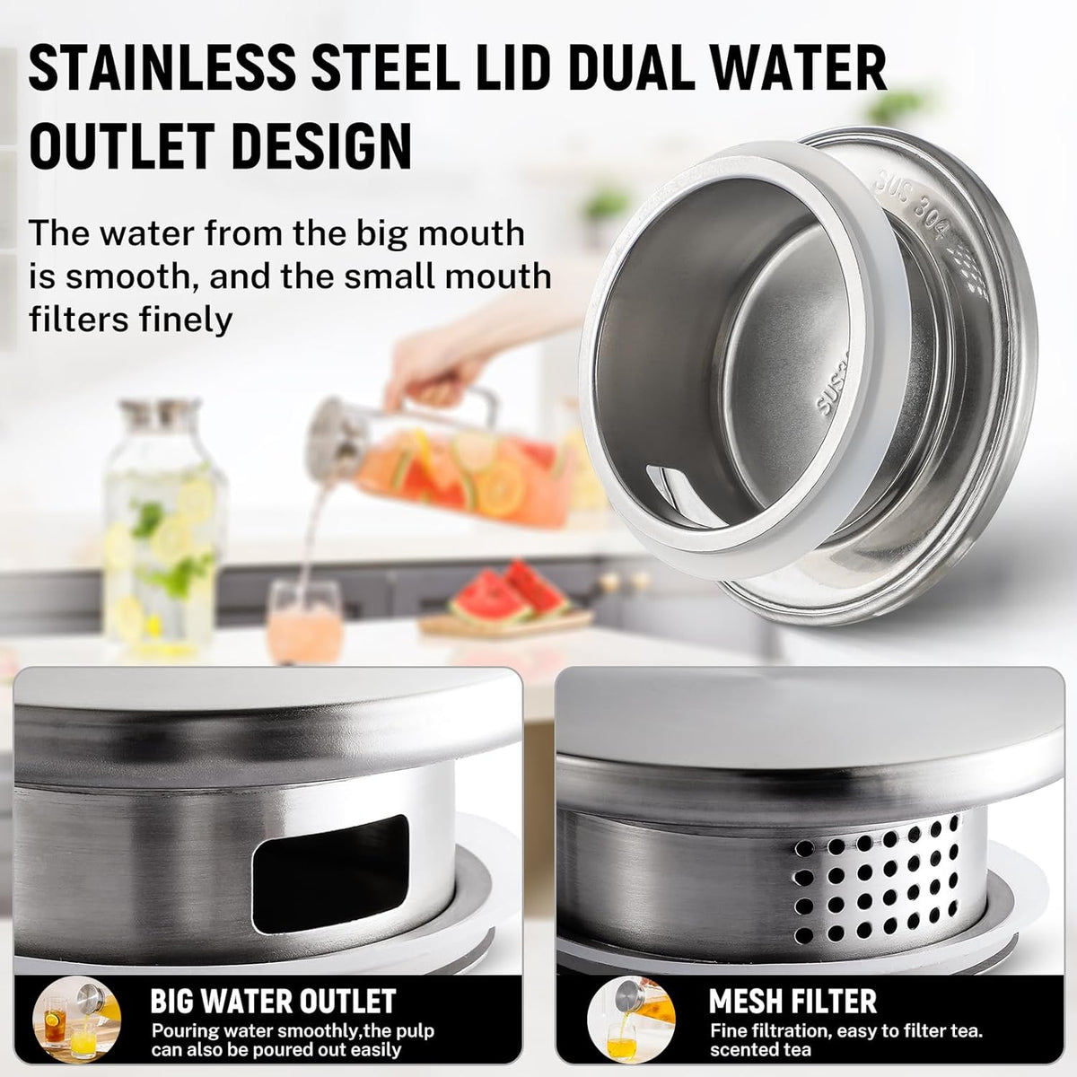 Netany 4 Pack 2 Liters/68 oz Square Glass Pitcher with Lid and Handle for Fridge, Iced Tea and Coffee Carafe Beverage Serveware, Heat Resistant Borosilicate Water Jug for Hot/Cold Drinks and Milk