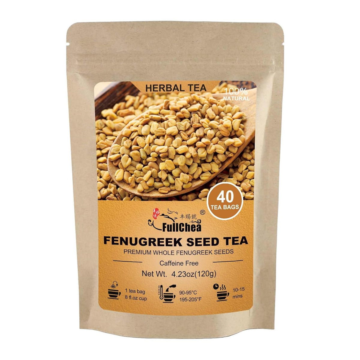 FullChea - Fenugreek Seed Tea Bags, 40 Teabags, 3g/bag - Premium Whole Fenugreek Methi Seeds - Non-GMO - Caffeine-free - Support Digestion