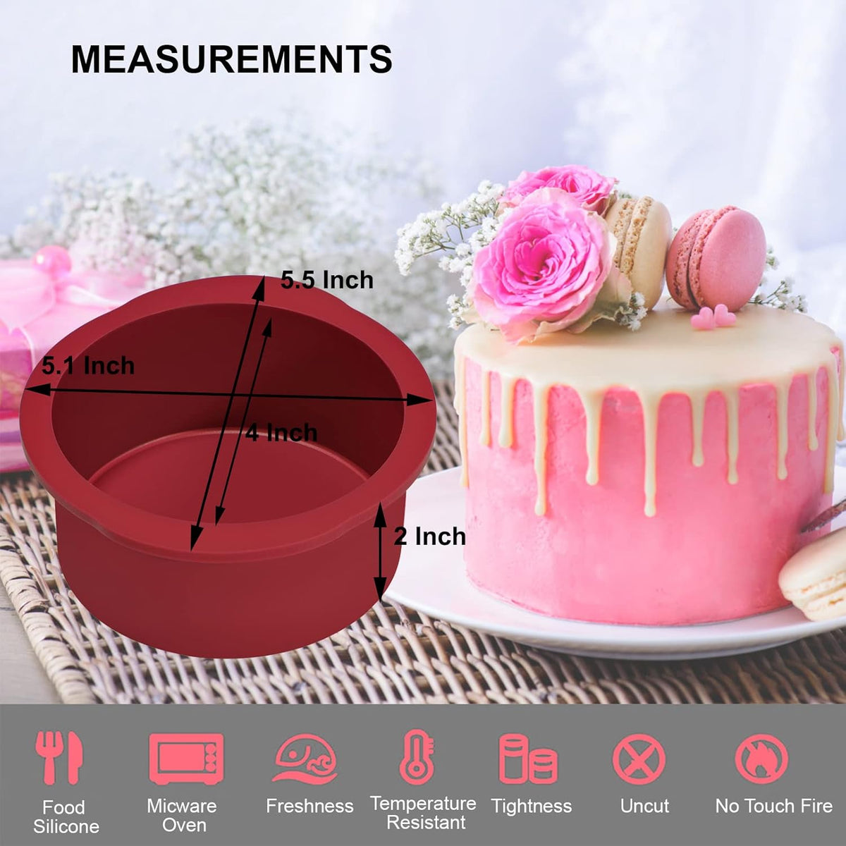 Nalchios 4 Inch Silicone Round Cake Pans Set of 4, Non-stick Easy Releasing Mini Cake & Pizza Pans, Flexible BPA Free Silicone Baking Mold for Layer, Mini & Cheese Cake