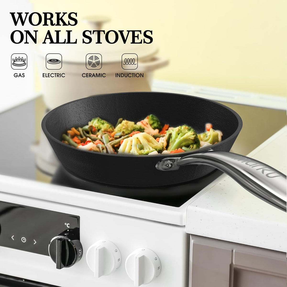 imarku Non Stick Frying Pans, 8&10&12 inch Nonstick Skillet, Professional Frying Pan, Induction Compatible Cooking Pan Set, Cool Stainless Steel Handle, Dishwasher Safe, Gift for Men and Women