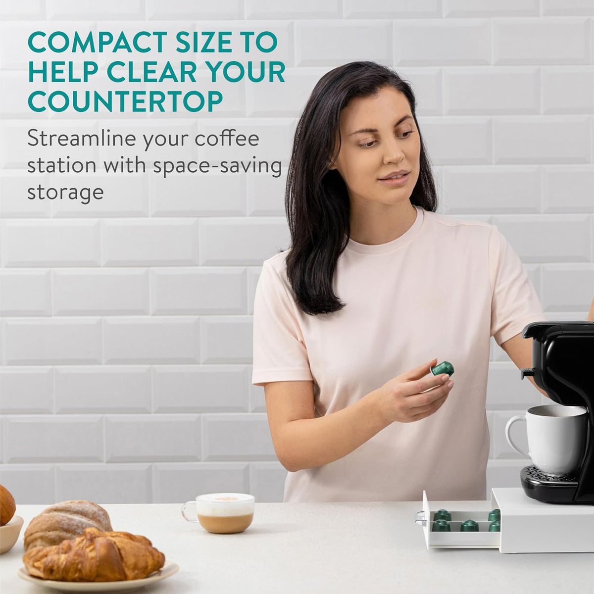 Navaris Coffee Pod Holder, Cream - Compact, Space Saving Coffee Capsule Storage Holders - Durable Espresso Organiser Station - Coffee Machine Drawer Ideal for Small Kitchens