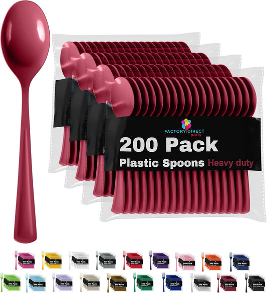 Burgundy Plastic Spoons 200 Pcs Burgundy Spoons Disposable Utensils Heavy Duty Plastic Cutlery Set Disposable Cutlery Sets Flatware Sets Silverware Set Party Supplies & Party Tableware Party Solids
