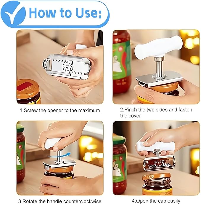 2024 New Effortless Arthritis Jar Opener - Jar Opener Bottle Opener for Weak Hands, Adjustable Grip Jar Openers for Seniors, Stainless Steel Easy Open Lid Opener - Simple But Powerful (Wooden)