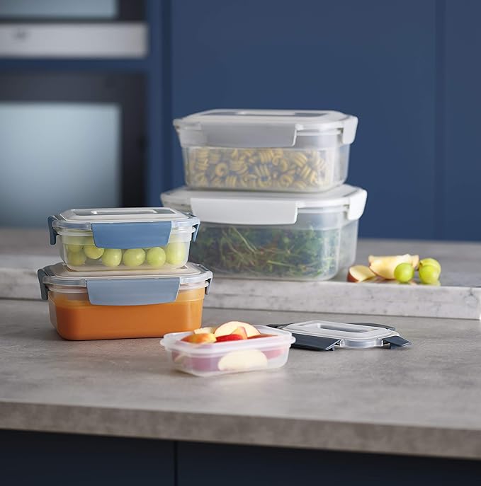 Joseph Joseph Nest Lock Plastic BPA Free Food Storage Container Set with Lockable Airtight Leakproof Lids, 10-Piece, Sky