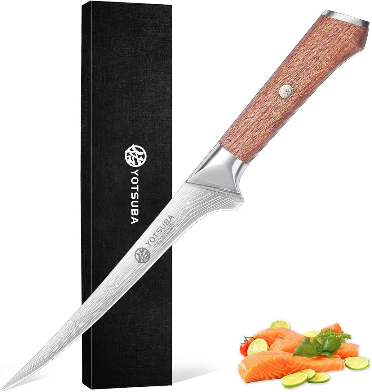 YOTSUBA Fillet Knife, 7 Inch Fish Knives for Filleting, Razor Sharp High Carbon Steel Boning Knife with Ergonomic Rosewood Handle, Professional Fish Knives for Meat with Gift Box