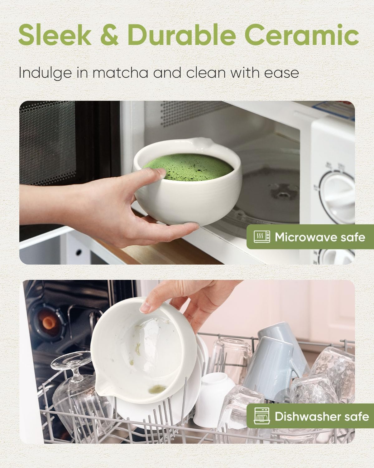 Traditional Matcha Bowl with Spout, Ceramic Matcha Tea Bowl (Chawan), Matcha Mixing Bowl for Whisking Matcha, Ivory White (18 Ounce)