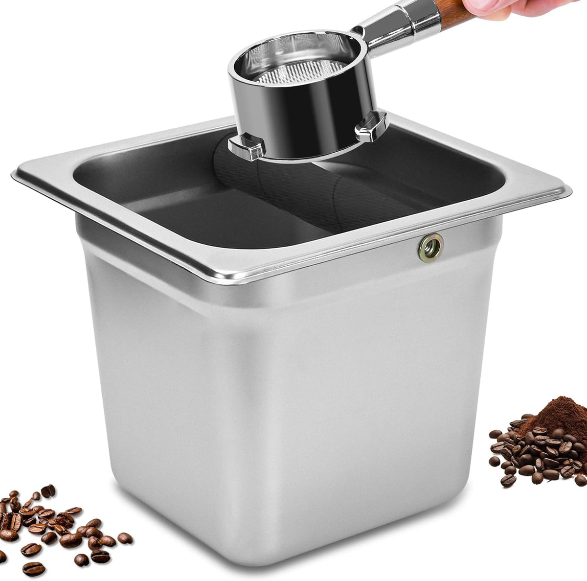 Stainless Steel Coffee Knock Box, Square Espresso Knock Box, Large Capacity Coffee Accessories, Easy to Clean Espresso Accessories for Home, Kitchen, Cafe, and More