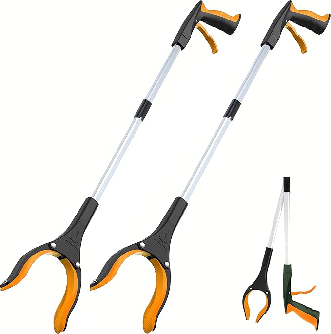 Grabber Reacher Tool - 32” Extra Long Foldable Gripper and Reaching Tool - Heavy Duty Pick Up Stick Grabbers for Seniors, Trash, Surgery Recovery Must Haves Gifts (Orange*2pc)