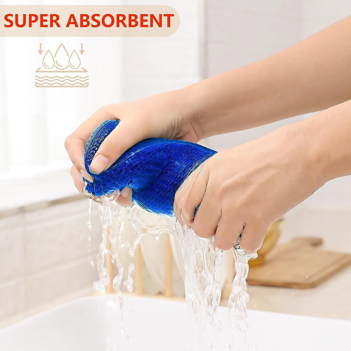 Kitinjoy 100% Cotton Waffle Weave Kitchen Towels, 6-Pack Super Soft and Absorbent Dish Towels for Drying Dishes, Kitchen Hand Towels, 13 in x 28 in, Blueberry